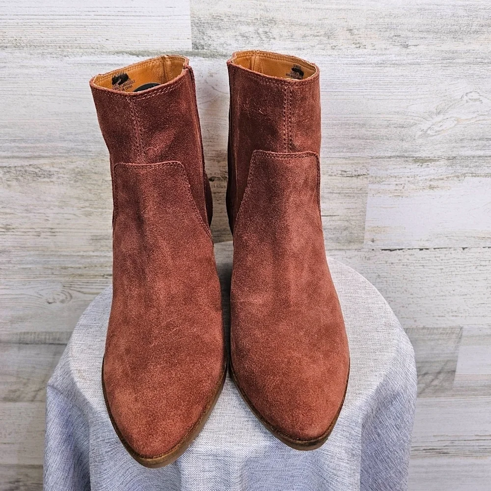 Lucky Brand Wafael Suede Wedge Ankle Boots 8.5 Brown Boho Western Chic Booties
